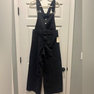 Universal Thread Black Women Denim Overalls, Criss Cross Back, buttons, Size 14